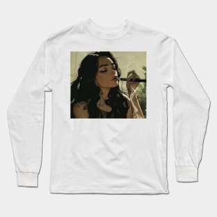 Black Hair Girl Smoking Long Sleeve T-Shirt